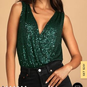 Emerald glitter bodysuit cowl back wrap front
